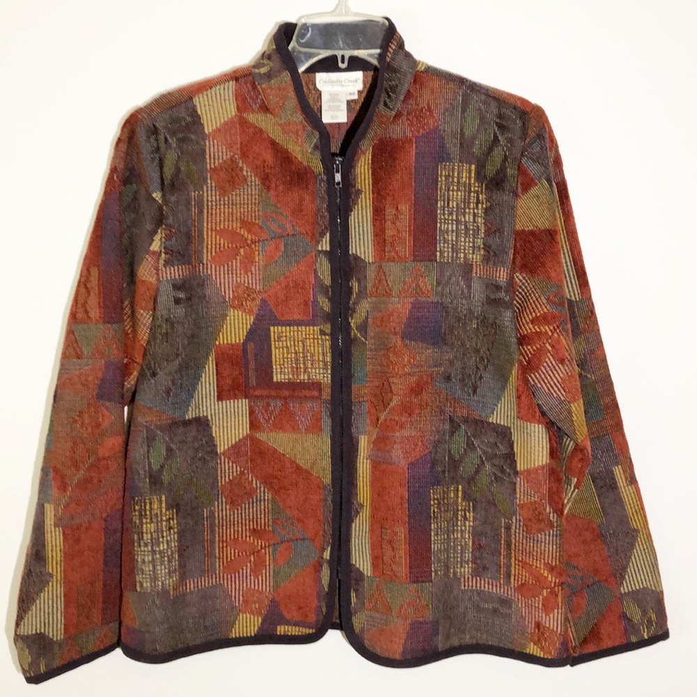 Coldwater Creek Tapestry Jacket Rust Purple Zip Size M - Picture 1 of 8